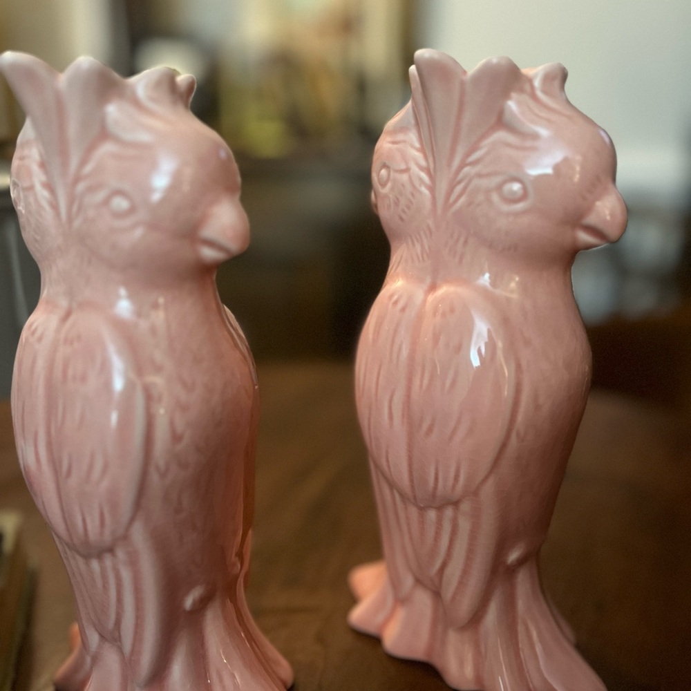 Pink Ceramic Parrot Figurines